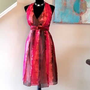 Kay Unger/ Silk/Sheer/ Print/ Halter Dress